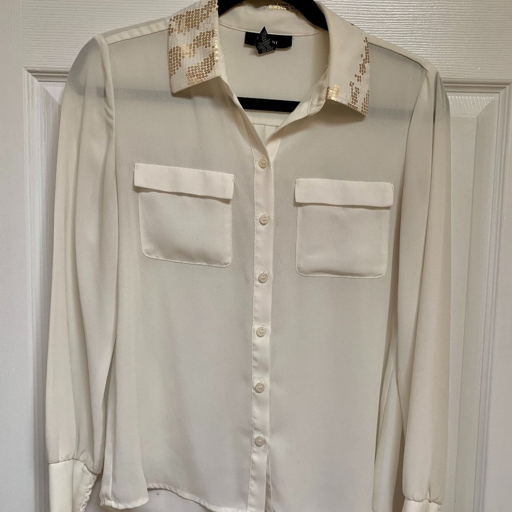 Alfani Sheer White Button Down Shirt